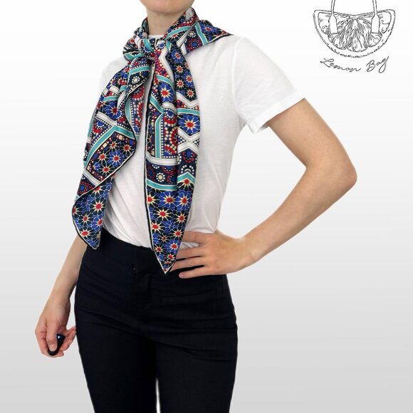 Vanensis Ottoman / Square Colorful Pattern Turkish Scarf / Blue Red - Picture 1 of 5